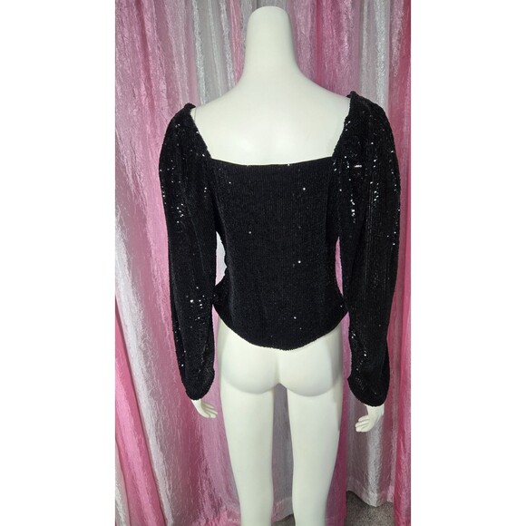 Express Black Sequin Rouched Stretch Evening Blouse Size Large - Picture 13 of 16